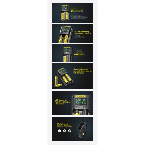Nitecore UM2 2-slot Quick Charger with LCD Screen