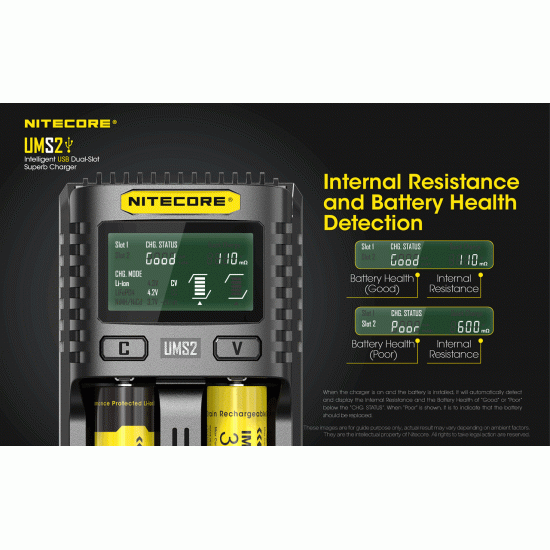 Nitecore UMS2 2-slot Quick Charger with LCD Screen
