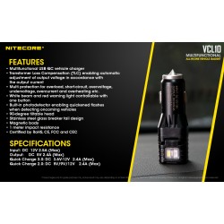 מטען מהיר לרכב QC3 כולל פנס נטען מתכוונן מובנה Nitecore VCL10 מטען מהיר לרכב QC3 כולל פנס נטען מתכוונן מובנה Nitecore VCL10