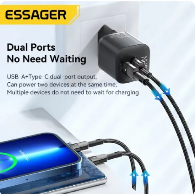 מטען לטלפון סלולרי מהיר 2 ערוצים Essager 20W