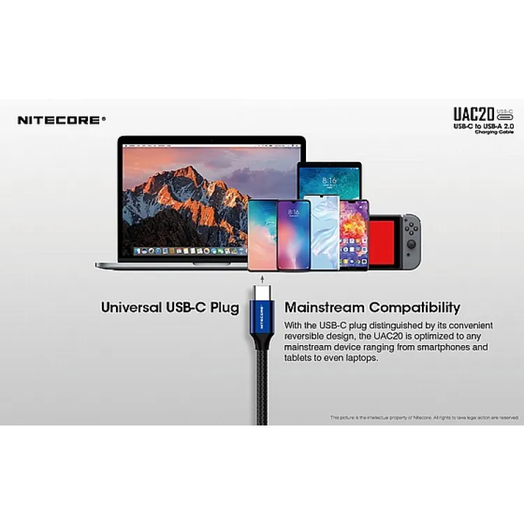 כבל טעינה מהיר נייטקור USB-C 2.0  אורך 1 מטר