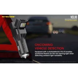 מטען מהיר לרכב QC3 כולל פנס נטען מתכוונן מובנה Nitecore VCL10