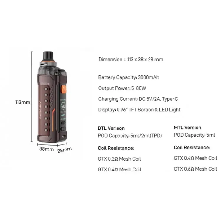 Vaporesso Armour G 80W 3000mah Kit | וופורסו ארמור גי.אס Vaporesso Armour G 80W 3000mah Kit | וופורסו ארמור גי.אס