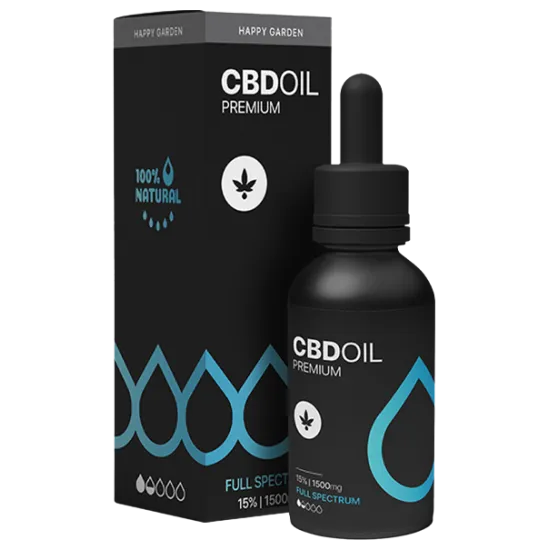 שמן סיבידי CBD HAPPYGARDEN בקבוק 10מל 1500 מ"ג 15% Full Spectrum