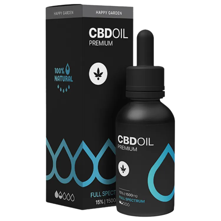 שמן סיבידי CBD HAPPYGARDEN בקבוק 10מל 1500 מ"ג 15% Full Spectrum