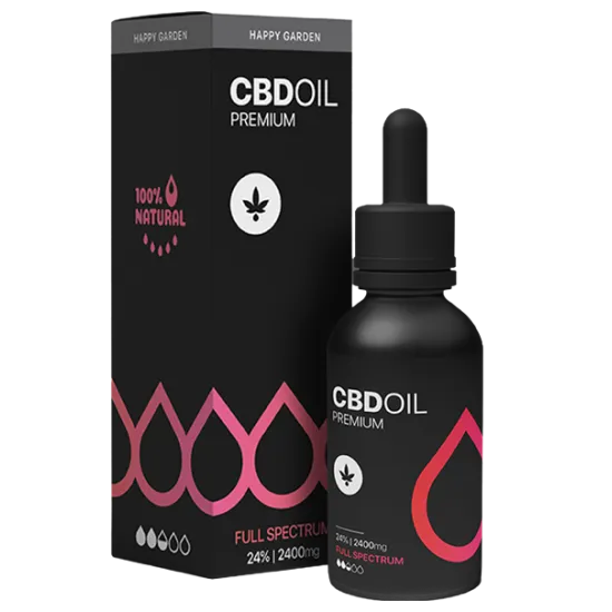 שמן סיבידי CBD HAPPYGARDEN בקבוק 10מל 2400 מ"ג 24% Full Spectrum